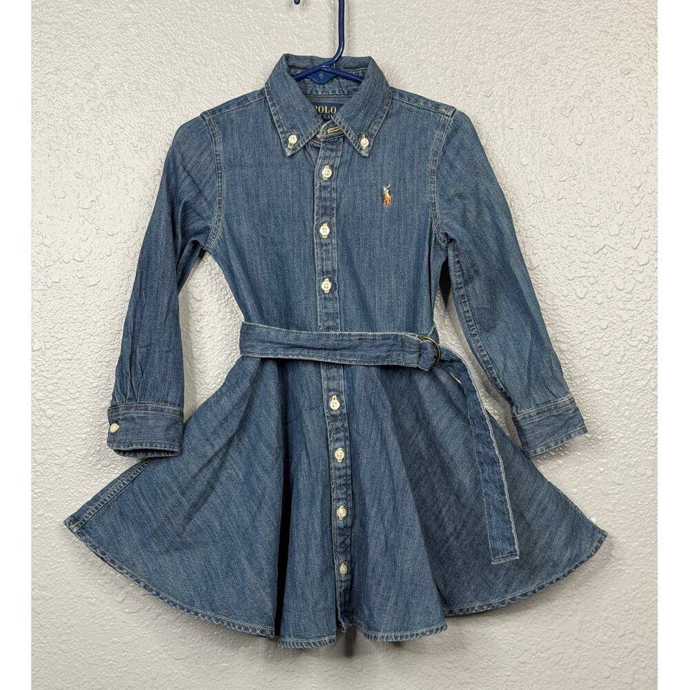 Ralph Lauren Blue Belted Cotton Denim Shirtdress / Size-3-3T - Picture 1 of 16